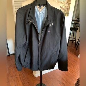 Men's Tommy Hilfiger Black lightweight Jacket, blue and white striped lining
